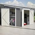 8x6 FT Outdoor Storage Shed with Sloping Roof, Lockable Double Doors & Adjustable Side Door, Weatherproof with Frame Floor, Compact Metal Tool Shed for Garden, Backyard and Patio