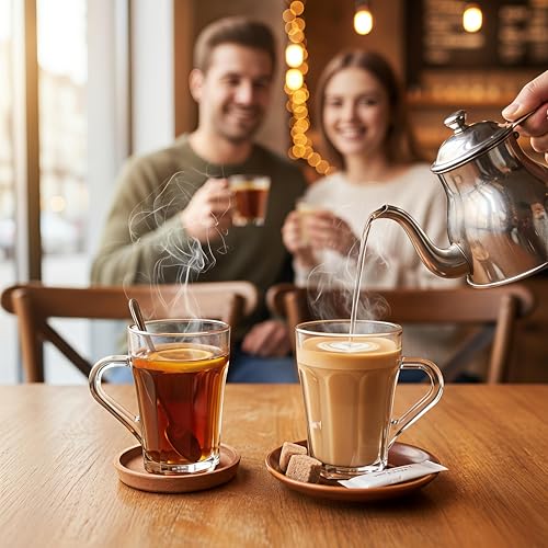 Image of Glass Tea Cups Set of 6, Transparent Cups & Mugs for Tea, Coffee, Milk, Cappuccino, Espresso, Hot & Cold Drinks - Microwave Freezer Dishwasher Safe - 150ML