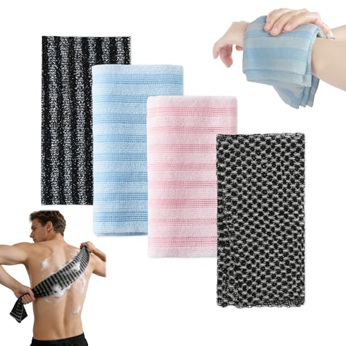 4 Stück Japanisches Peeling-Handtuch Exfoliating Antibacterial Shower Towel für Tiefenreinigung Extra-Lange Rückenschrubber für Bad Sauna Peeling-Rückenschrubber für Frauen und Männer (4 Farbe)