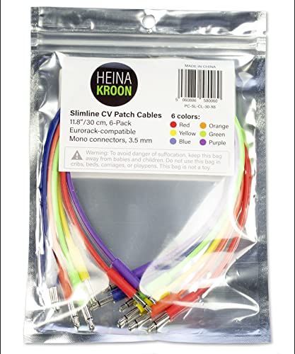 Heinakroon Slimline Multi-Colored Cv Patch Cables Eurorack Modular Patch Leads, 6-Pack (11.8") #TOP2