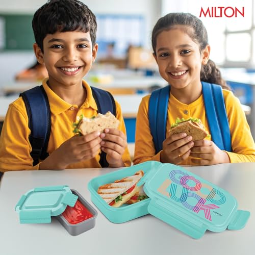 Image of MILTON Big Candy Tiffin Lunch Box for Kids Boys & Girls with Leak-Proof Inner Container| Food Grade,BPA Free,Compact & Durable Snacks Box for Kids I Plastic Spoon & Fork, 830 ml, Aqua Green
