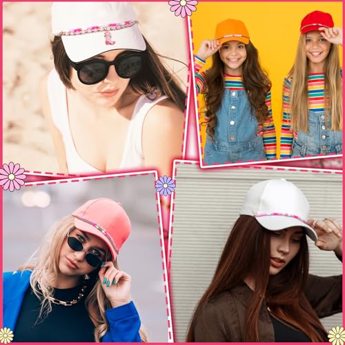 Image of Geyoga 9 Pcs Trucker Hat Chains Trucker Hat Charms Women Man Bill Decoration Detachable DIY Metal Chain for Mesh Baseball Cap(Pink Gold,Cowgirl)