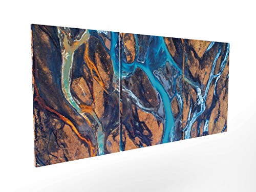 Panorama Composición Cuadro Lienzo Rio en Islandia en 3 Piezas 210x100cm - Impreso en Lienzo Bastidor de Madera - Cuadros Grandes XXL - Cuadros 3 Piezas - Cuadros Modernos