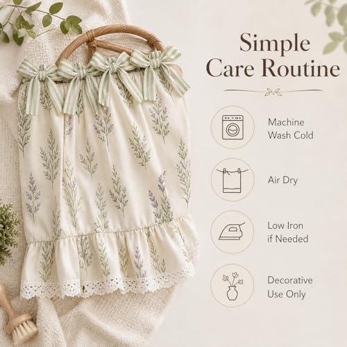 ROMUEOLU Oven Skirt Curtain for Farmhouse Kitchen Decor, Stove Cover Skirt with Lace Ruffle Trim & 8 Ribbon Ties, Rustic Decorative Oven Door Curtain for Kitchen, Dishwasher & Range (Amber Garden) by ROMUEOLU - Used condition - Image 7