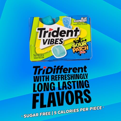 Image of Trident Vibes BLUE RASPBERRY Sugar Free Chewing Gum, 14 Pieces (Pack of 9)