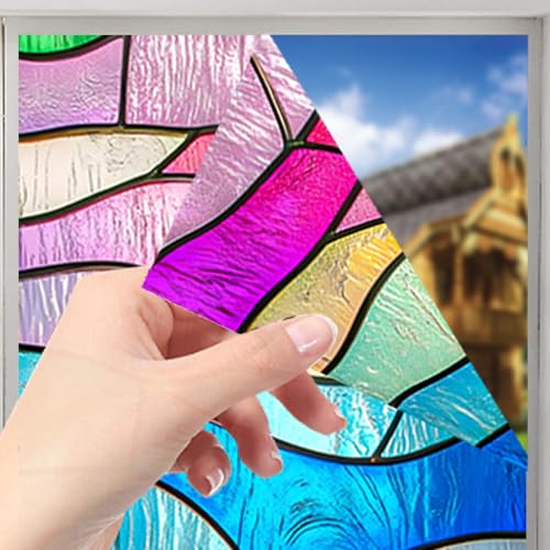 Image of Nuxovilar Sparkle Stained Glass Colorful Wave Window Film 17.7x39.4 PVC
