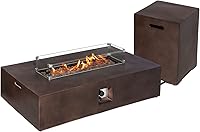 Vista 13 de Mesa redonda para fogata de propano para exteriores, mesa redonda de gas de 42 pulgadas, 50,000 BTU, diseño de hormigón fundido con rocas de lava