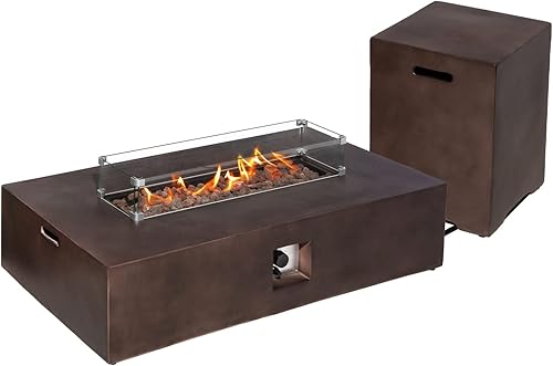 Miniatura 13 de Mesa redonda para fogata de propano para exteriores, mesa redonda de gas de 42 pulgadas, 50,000 BTU, diseño de hormigón fundido con rocas de lava