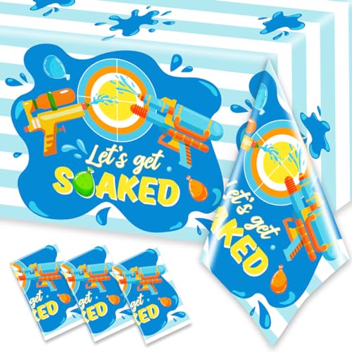 Image of 3Pcs Summer Water Gun Tablecloths-Splish Splash Let's Get Soaked Decorations Summer Water Balloon Table Covers