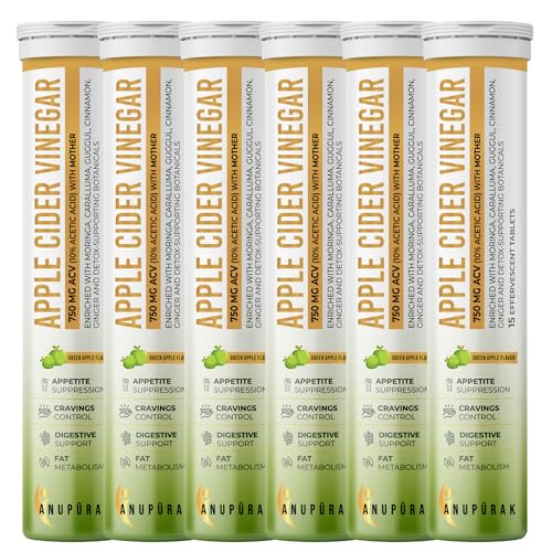 Image of ACV Effervescent Tablets - 750mg Apple Cider Vinegar with Mother | 11 Actives with Caralluma, Moringa & Ceylon Cinnamon | Appetite, Digestive & Metabolic Balance | Green Apple | 90 Tablets (Pack 6)