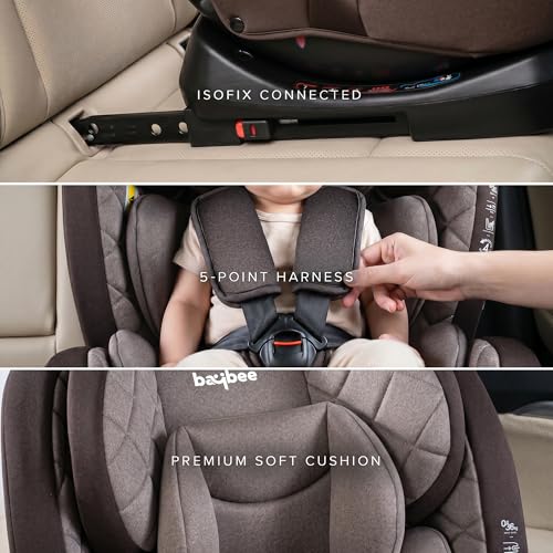 Image of Baybee Convertible Car Seat for Baby 0 to 12 Years with ISOFIX, 3 Position Recline, Headrest Adjustable | ECE R44 /04 Safety Certified | Travel Baby Car Seat for Toddlers Kids Boys Girls (Brown)