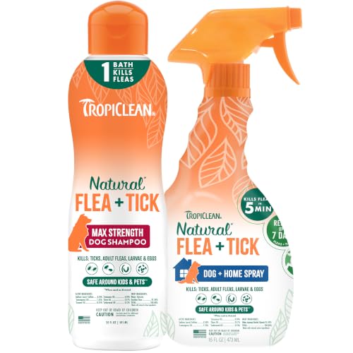 TropiClean Flea and Tick Shampoo & Spray for Dogs, Protect & Repel, 2 Pack