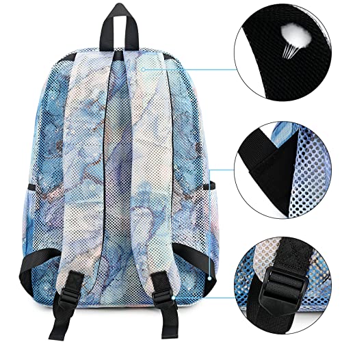 Ledaou Kids Mesh Backpack Semi-Transparent Mesh Bookbag School Backpack Casual Daypacks (Marble Blue) #TOP4