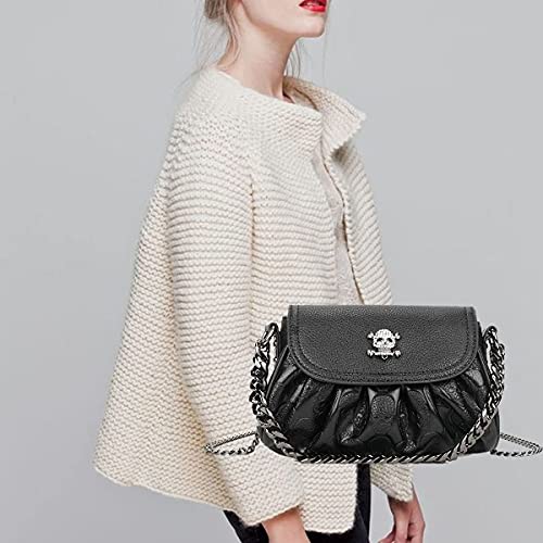 Xingchen Women Studded Skull Gothic Crossbody Shoulder Bag Travel Leather Small Handbag Cellphone Purse(Black) #TOP5