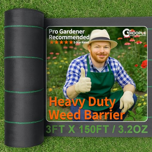 HOOPLE 3ftx150ft Heavy Duty Weed Barrier Fabric, Woven Polypropylene Landscape