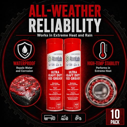 Image of AtomLube Ultra Heavy Duty Red Grease, 10-Pack of 14 oz Tubes