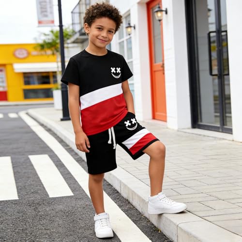 Image of Boys Clothes 2 Piece Size 6-13Y Short Sleeve T-Shirt & Shorts Set Casual Kids Boys Spring Summer Outfits