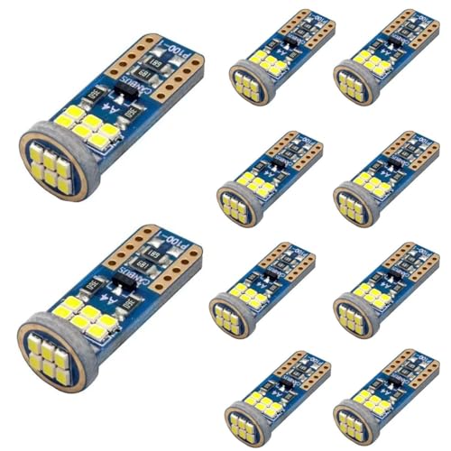 WeiHong 10 piezas bombilla T10 W5W LED CANBUS 12V no polar 194 cuña interior del coche luz cúpula luces de matrícula, lámparas de lectura de coche, luces laterales (Azul glaciar)