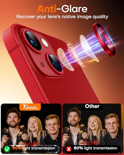 Image of TOCOL Camera Lens Protector for iPhone 13 / iPhone 13 Mini Tempered Glass HD Individual Scratch Resistant Camera Cover Accessories Case Friendly 2 Pack(Red)