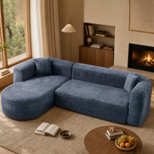Image of Oversized Sectional Sofa with Chaise with 2 Throw Pillows, 109 inch Modern Luxury Chenille Sofa Extra Deep Seat L-Shape Curved Cloud Couch for Living Room (Left Facing Chaise, Blue)