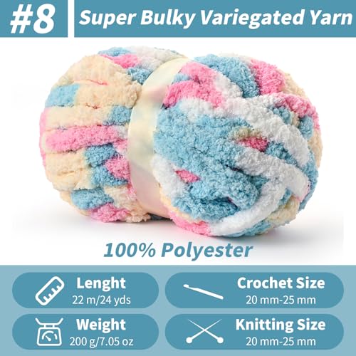 Image of Chunky Jumbo Chenille Yarn Candy 10 Pack | 2000g /240yds Super Bulky Baby Soft Yarn for Hand Knitting Fluffy Chunky Knit Throw Blanket Yarn