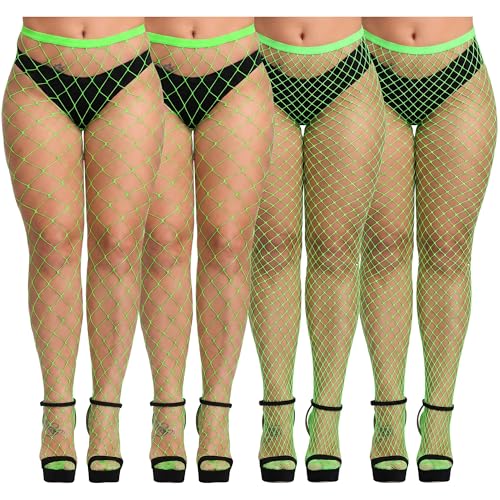 Image of URATOT 4 Pairs Plus Size Fishnet Cross Mesh Tights Sexy Fishnets Pantyhose Stockings Thigh High Stockings