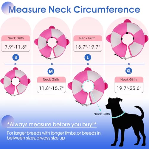Image of Inflatable Dog Cone for Small Dogs- Adjustable Neck Recovery ECollar,Lightweight Donut Collar After Surgery Anti-Licking & Biting,Waterproof Easy to Clean (Pink,M)