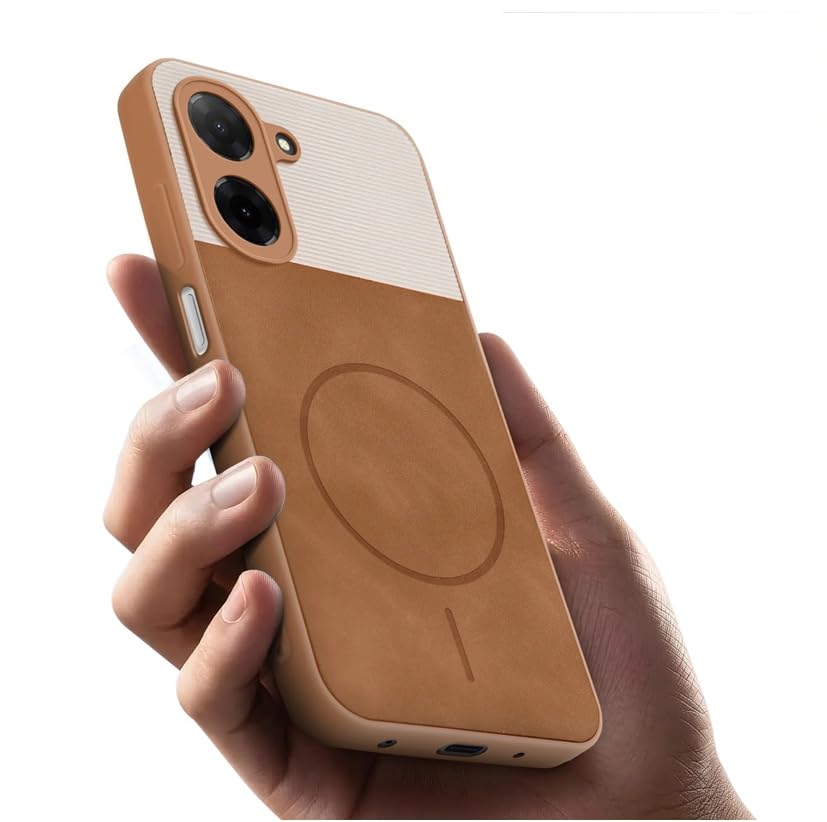 Image of Bintage CASE Mac Safe Design Hard Light Weight Back Case | Soft Border Camera Protect | Dual PU Leather Finish Back Cover Compatible for Mi REDMI A5 4G - White & Brown