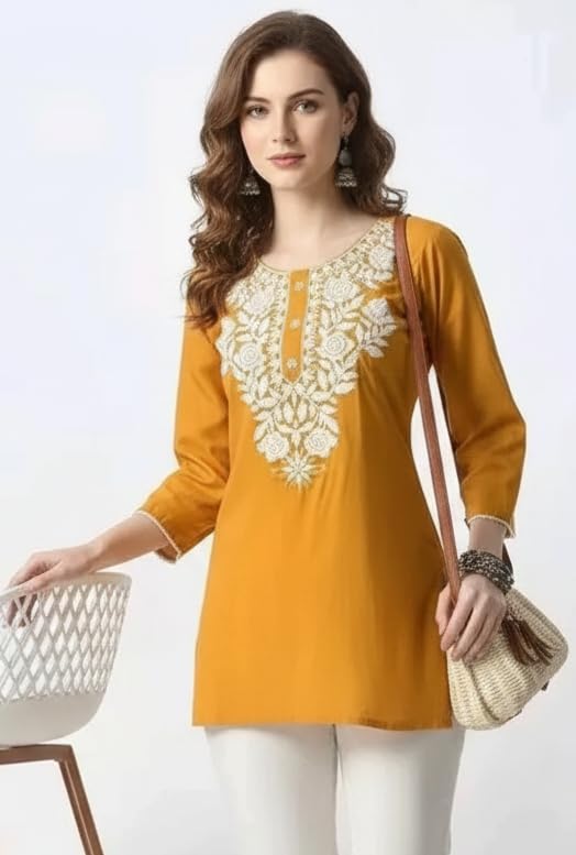 Image of Women's Rayon Kashmiri Embroidered Short Kurti | Stylish and Comfortable Kashmiri Short Kurti Tops for Casual Or Special Occasions | Pack of 2 Combo |