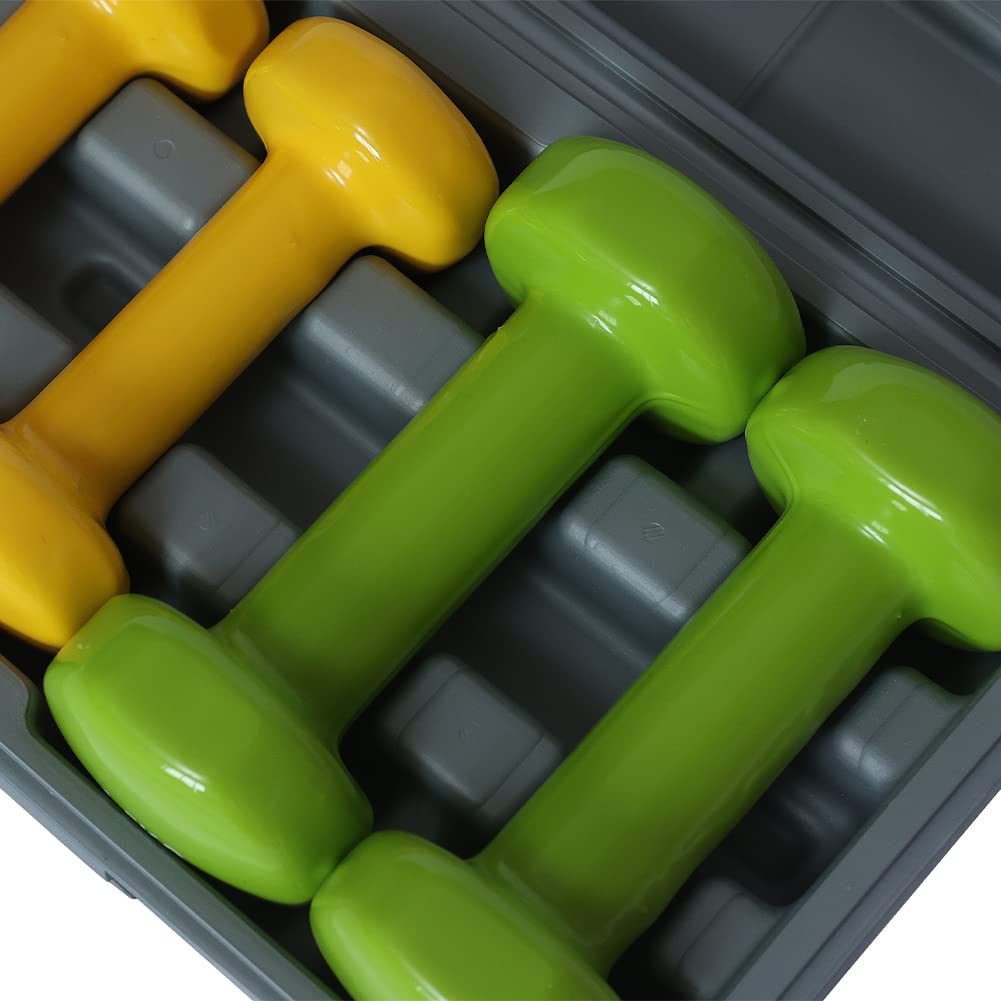 BAKAJI Set 6 Manubri da Palestra con Valigetta (2x0.5kg + 2x1kg + 2x1.5kg), Pesi Fitness Rivestimento in Gommapiuma, Ergonomico, Antiruggine, Antiscivolo, Riabilitazione Fisica, Allenamento