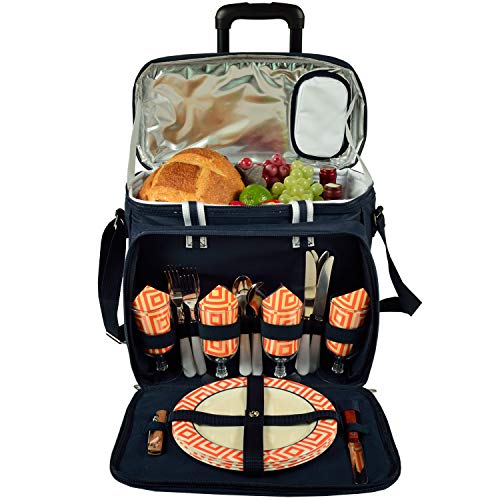 Picnic at Ascot Original Insulated Picnic Cooler with Service for 4 on Wheels-Designed & Assembled in The USA
