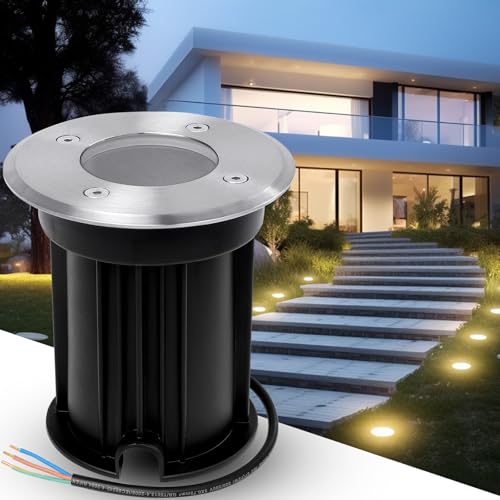 YindaLux Spot Encastrable Exterieur au sol pour GU10 203V, IP67 Étanche Spot LED Encastrable Exterieur pour terrasse, jardin, trottoir, terrasse, allée, pelouse, Rond,...