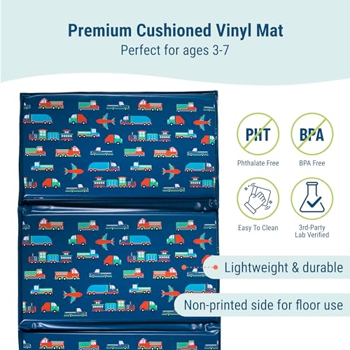 Image of Wildkin Kids Vinyl Nap Mat for Boys - Foldable Toddler Sleep Mat for Daycare, Preschool, Kindergarten & Travel, Durable & Easy to Clean, Ages 3-7, Machine Washable