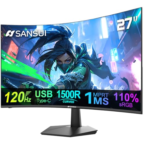 SANSUI Curved Monitor 27 inch 120Hz USB Type-C Computer Monitor with Speakers Built in丨FHD