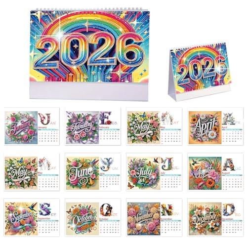 Image of AiYuanzsh 2026 5D Diamond Painting Calendar, DIY Rhinestone Diamond Art Kit Tabletop Ornaments, 12-Month Desk Planner from Jan to Dec, Creative Home Office Desktop Decoration, Craft Gift for Adults