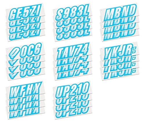 Image of Stiffie Techtron White /Sky Blue 3 inch Alpha-Numeric Registration Identification Numbers Stickers Decals for Boats & Personal Watercraft