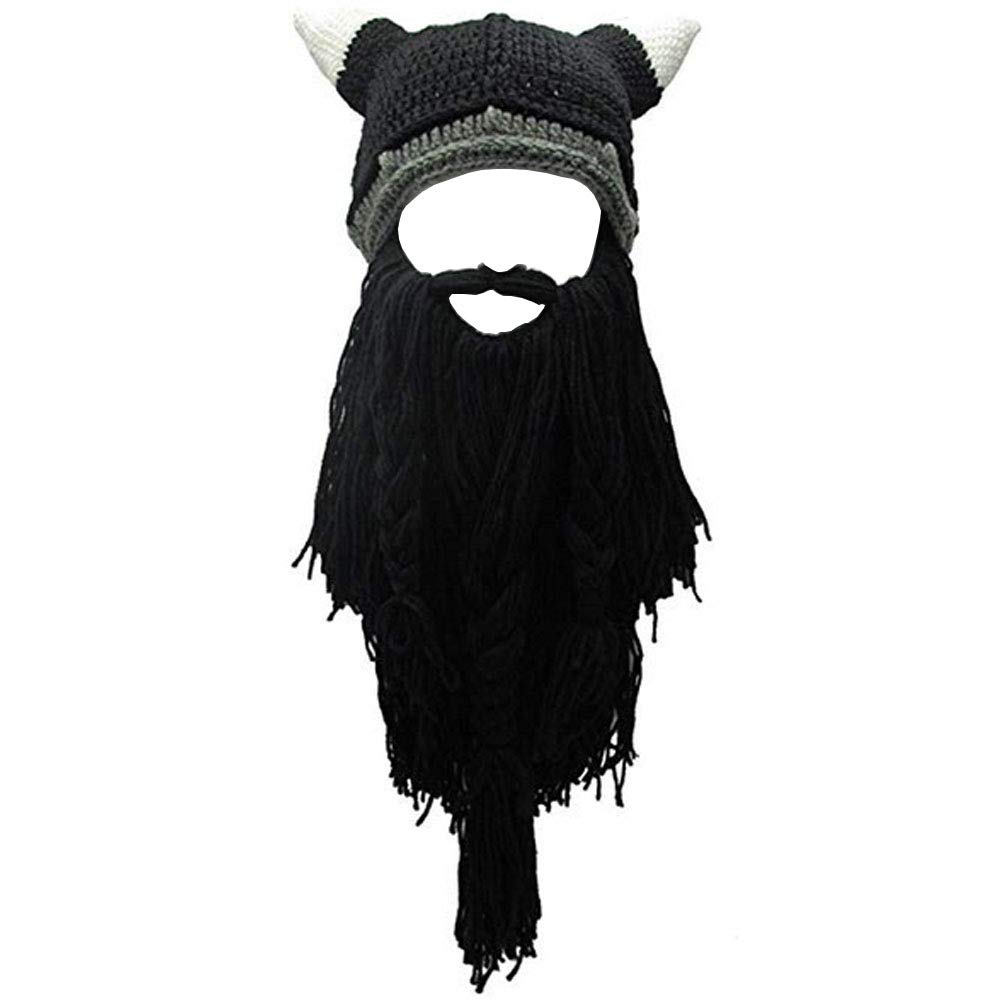 Creative Barbarian Knit Beard Hat Funny Knit Cap Wig Beanie Hats for Men Women