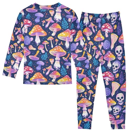 Fustylead Aesthetic Mushrooms Leaves and Skulls Cotton Pajamas 2-Piece Long Sleeve Sleepwear Matching Set2