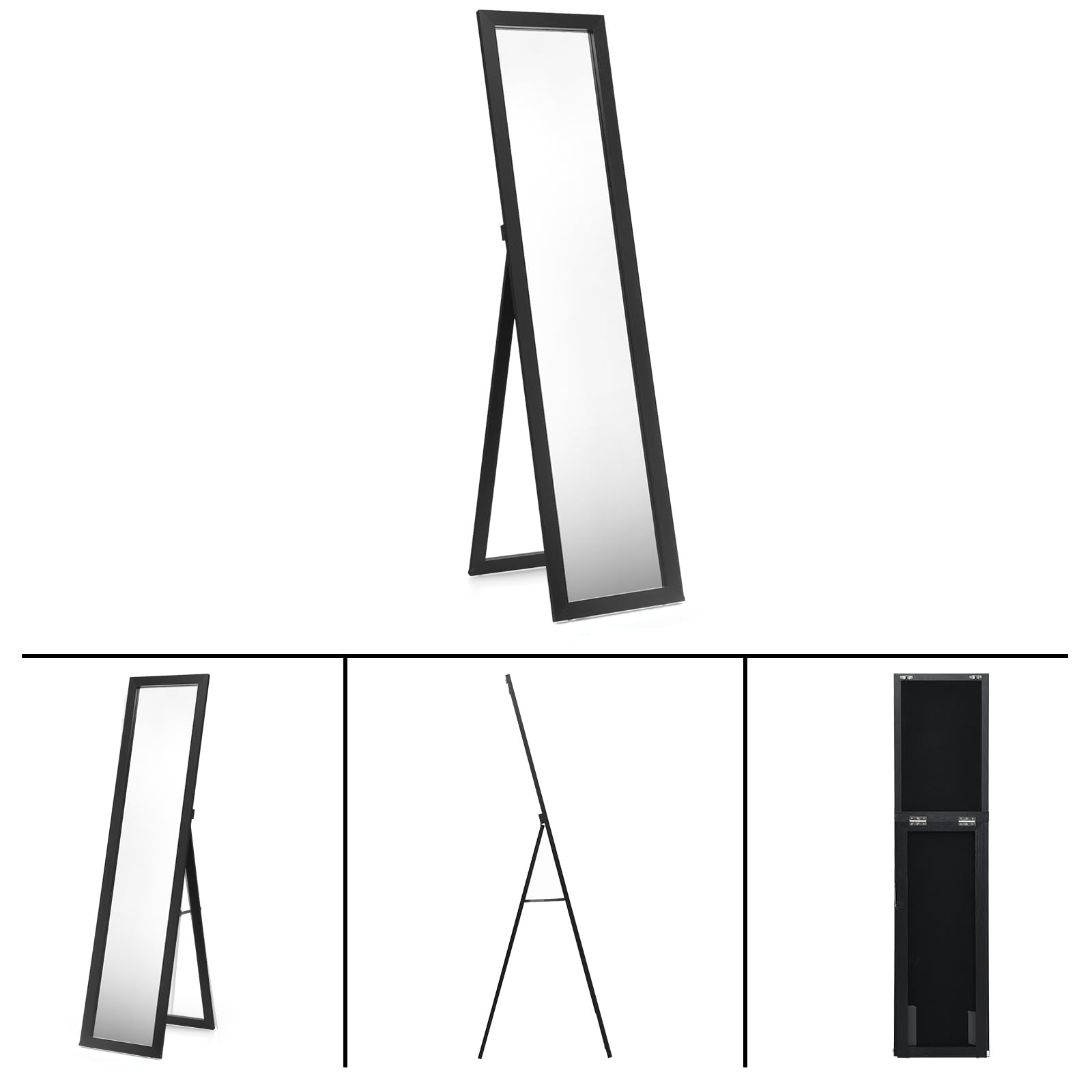 LIFEZEAL 2 in 1 Specchio da Parete, da Terra Lungo, Specchio da Pavimento Ingresso Senza Carda Specchiera Rettangolare, 155x37cm per Soggiorno, Camera da letto, Bagno, Moderno, Elegante (nero)