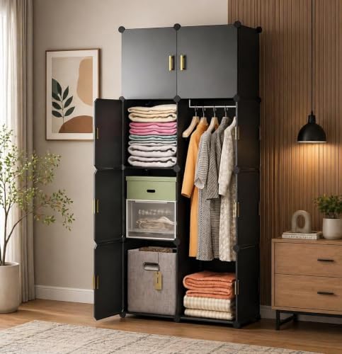 Image of Foldable Plastic Wardrobe for Clothes - Baby Cupboard for Clothes Storage, Wardrobe for Kids, Plastic Almirah, Collapsible Wardrobe for Kids Livingroom & Home (-Grey-HL3)