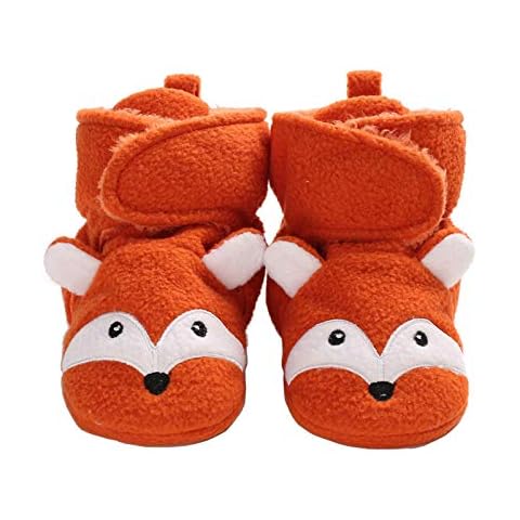 Baby Girls Boys Cozy Fleece Booties Elephent Fox Duck Panda Sheep Design Newborn Shoes Infant Footwear (Orange Fox, 0_Months) Cover