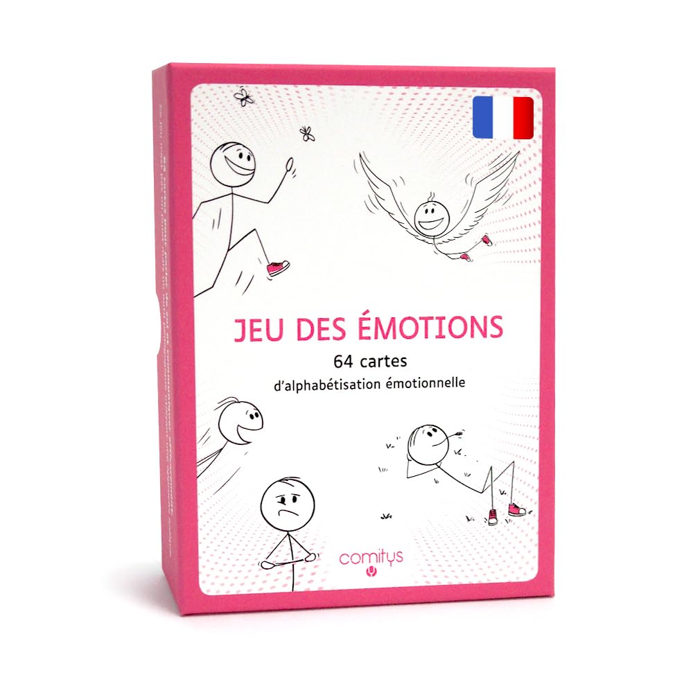 Comitys | Jeu des Émotions | Langue : Français | 64 Cartes d'Alphabétisation Émotionnelle | Outil Pédagogique Inspiré de la Communication Non-​Violente CNV | 177 États Émotionnels À Découvrir