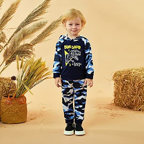 Image of HINTINA Baby Boys Dinosaur Long Sleeve Hoodie Tops Sweatsuit Pants Winter Outfit Set