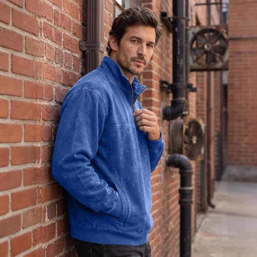 Denim Shirt Men Washed Retro Quarter Zip Pullover Top with Pockets - image 3