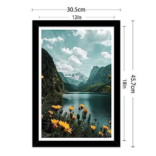 Picrit 12x18 Picture Frame, Black Poster Frame, Display Poster 11 x 17 with Mat or 12 x 18 without Mat for Horizontal or Vertical Wall Mounting, 3 Pack