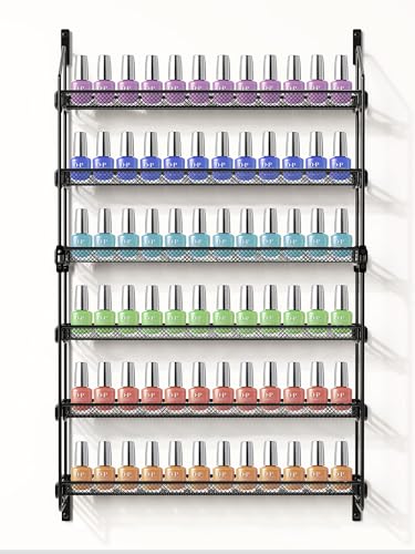 GIGIFTREE Nail Polish Organizer Wall Mounted 6 Tier Metal Storage Rack Holds 90 Bottles Multifunctional Organizer for Essential Oils Paint Perfume Black