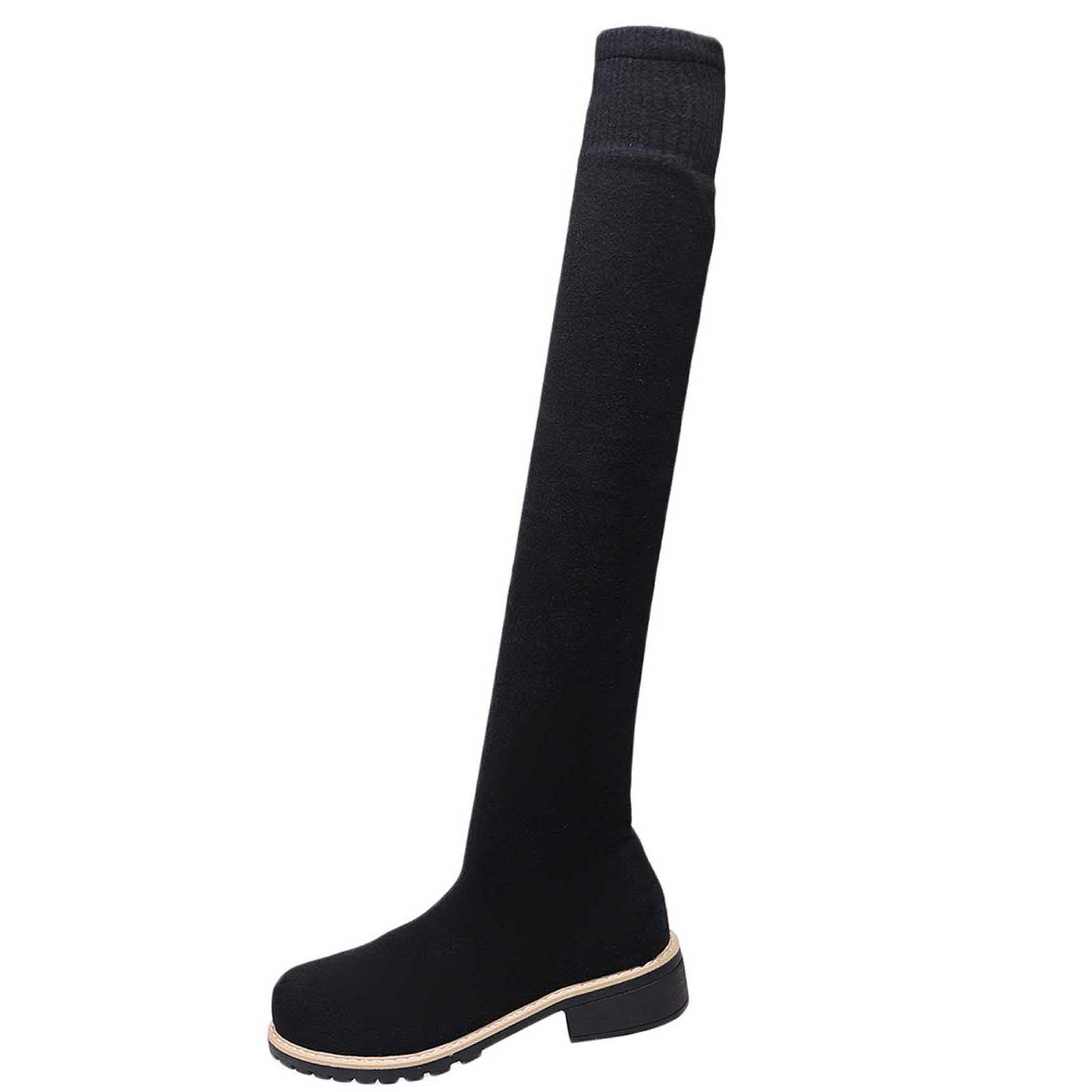 Botas de Invierno Mujer Botas hasta la Rodilla con tacón Grueso y Punta Redonda, Botines Holgados para Caminar cómodamente y un Estilo Elegante para el día a día con diseño sin Cordones.