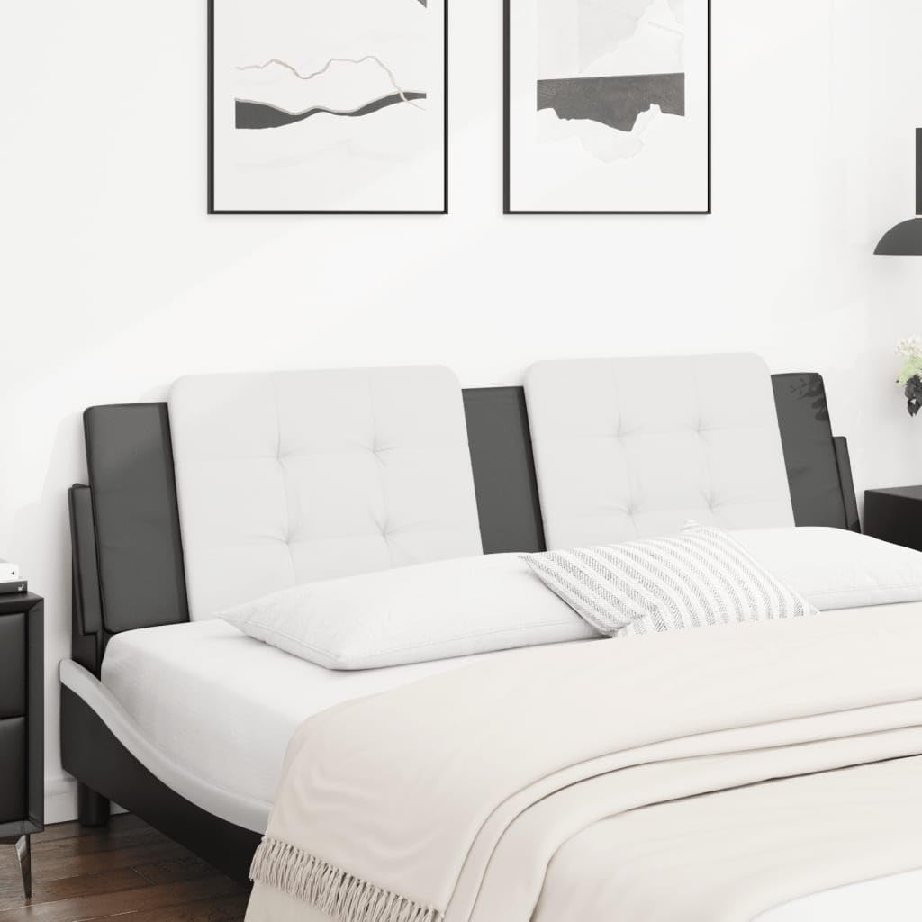 Homgoday Cabecero de Cama Acolchado Cuero sintético Blanco Negro 180 cm, Cabecero Cama, Cabezal Dormitorio, Estructura Habitación Mobiliario Muebles Decoración Adorno Dormitorio