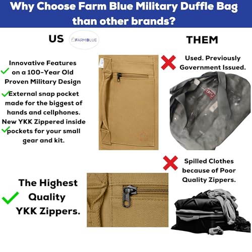 Image of Farm Blue 2 Strap Military Travel Duffle Bag, Coyote, XL, Military Backpack Duffel Bag