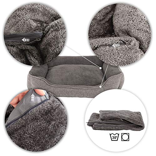 lionto Hundekissen meliert mit abnehmbarem Bezug, kuscheliges Heimtierbett mit komfortablem Einstieg für Hunde und Katzen, 90x75 cm, weiches Hundebett mit rutschfestem Boden, grau